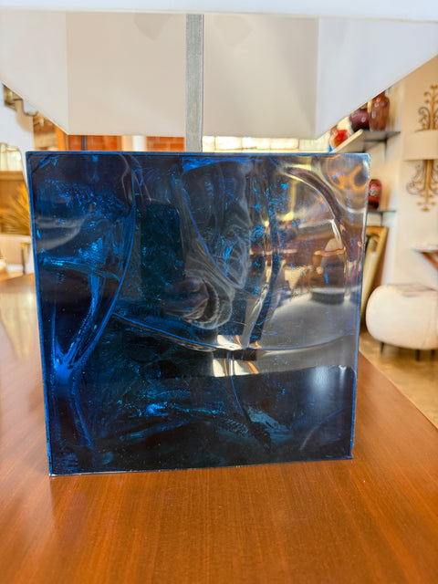 Table Lamp with Blue Murano Glass Base and Acrylic Shade, 1970s