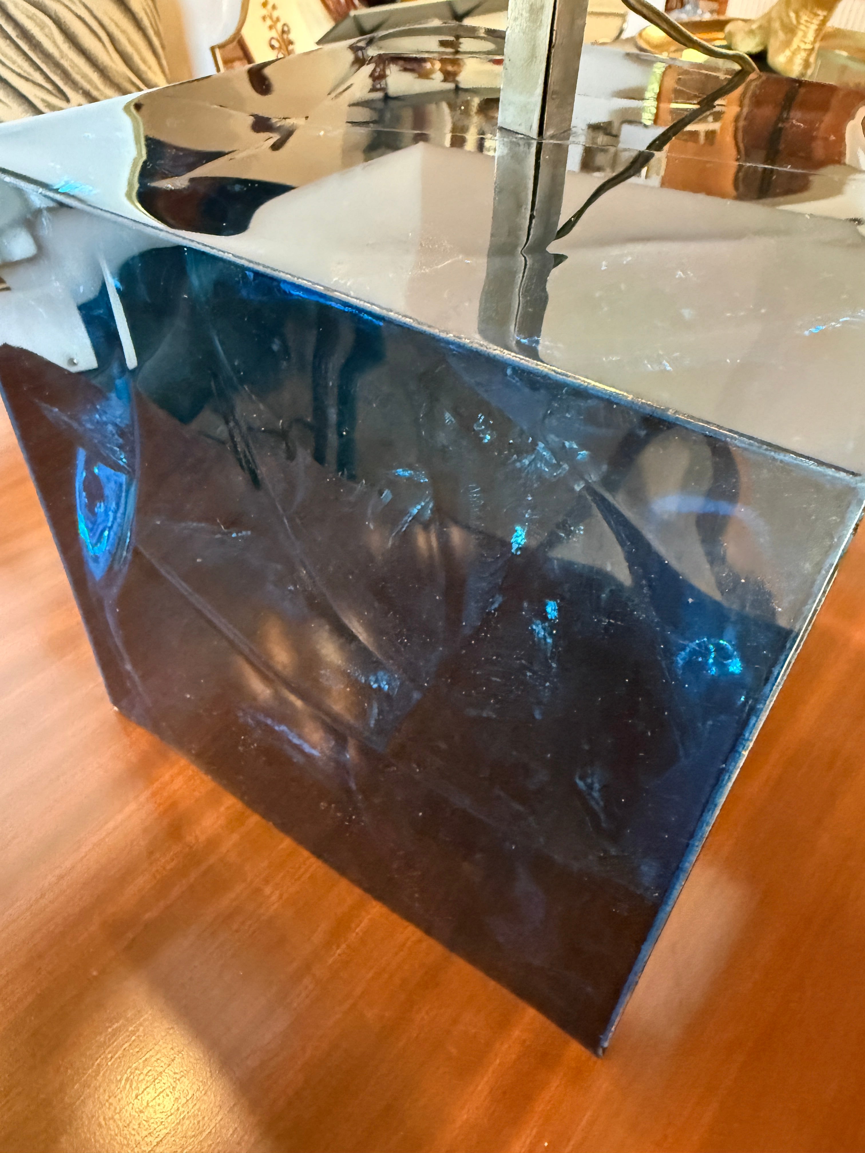 Table Lamp with Blue Murano Glass Base and Acrylic Shade, 1970s