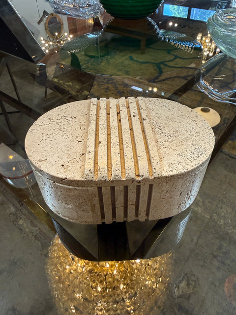 Fratelli Mannelli Italian Travertine Oval Box with Sculpted Lid
