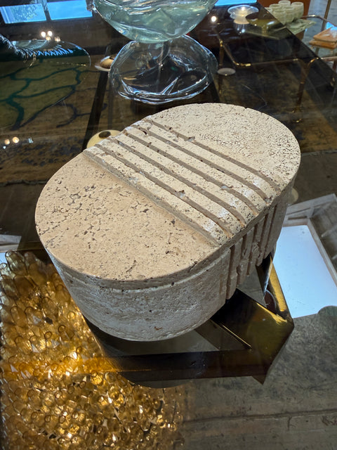 Fratelli Mannelli Italian Travertine Oval Box with Sculpted Lid
