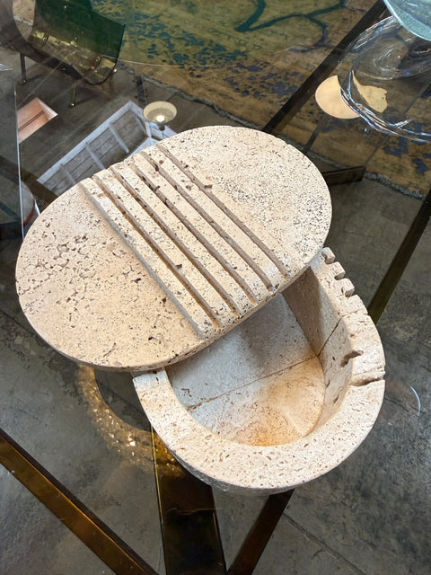 Fratelli Mannelli Italian Travertine Oval Box with Sculpted Lid
