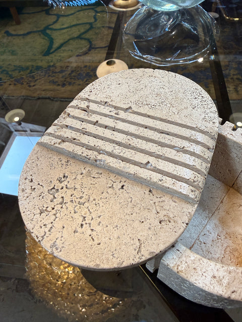 Fratelli Mannelli Italian Travertine Oval Box with Sculpted Lid