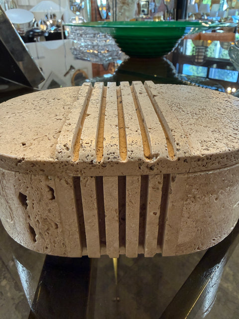 Fratelli Mannelli Italian Travertine Oval Box with Sculpted Lid