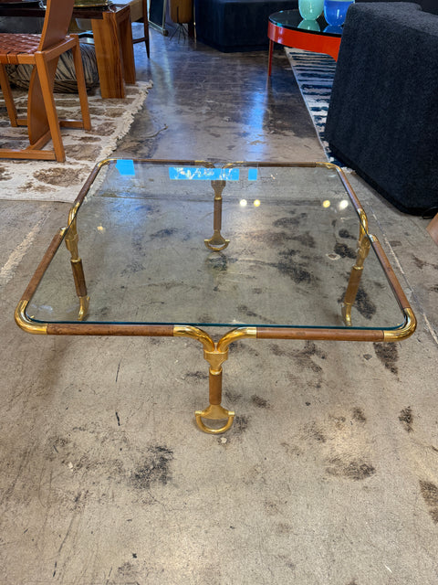 Gucci Coffee Table Brass and Leather, Italy 70s. Very rare