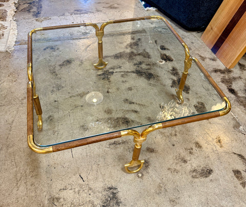 Gucci Coffee Table Brass and Leather, Italy 70s. Very rare