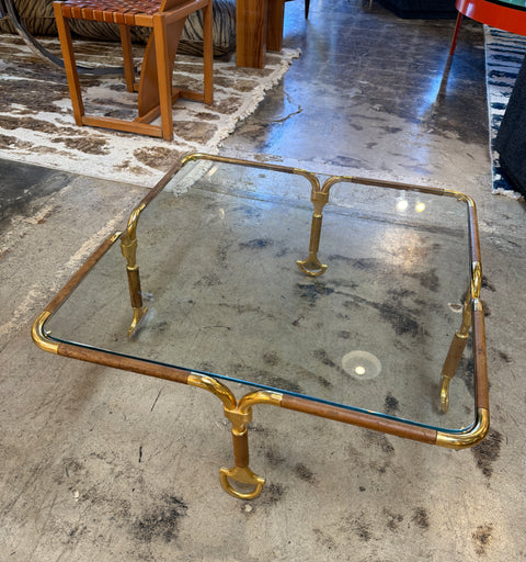 Gucci Coffee Table Brass and Leather, Italy 70s. Very rare