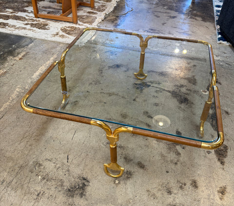 Gucci Coffee Table Brass and Leather, Italy 70s. Very rare