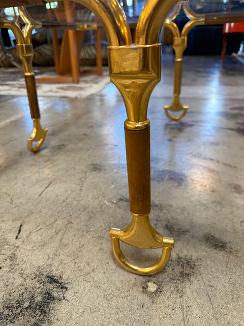 Gucci Coffee Table Brass and Leather, Italy 70s. Very rare