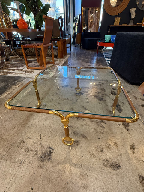 Gucci Coffee Table Brass and Leather, Italy 70s. Very rare