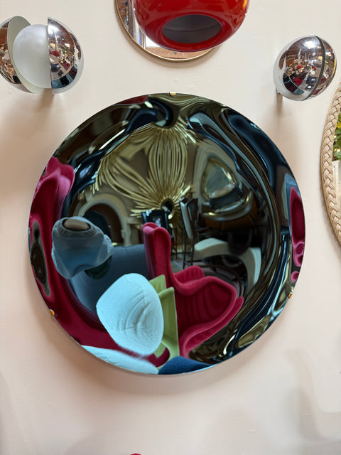 Italian Blue Concave Wall Mirror, 1970s