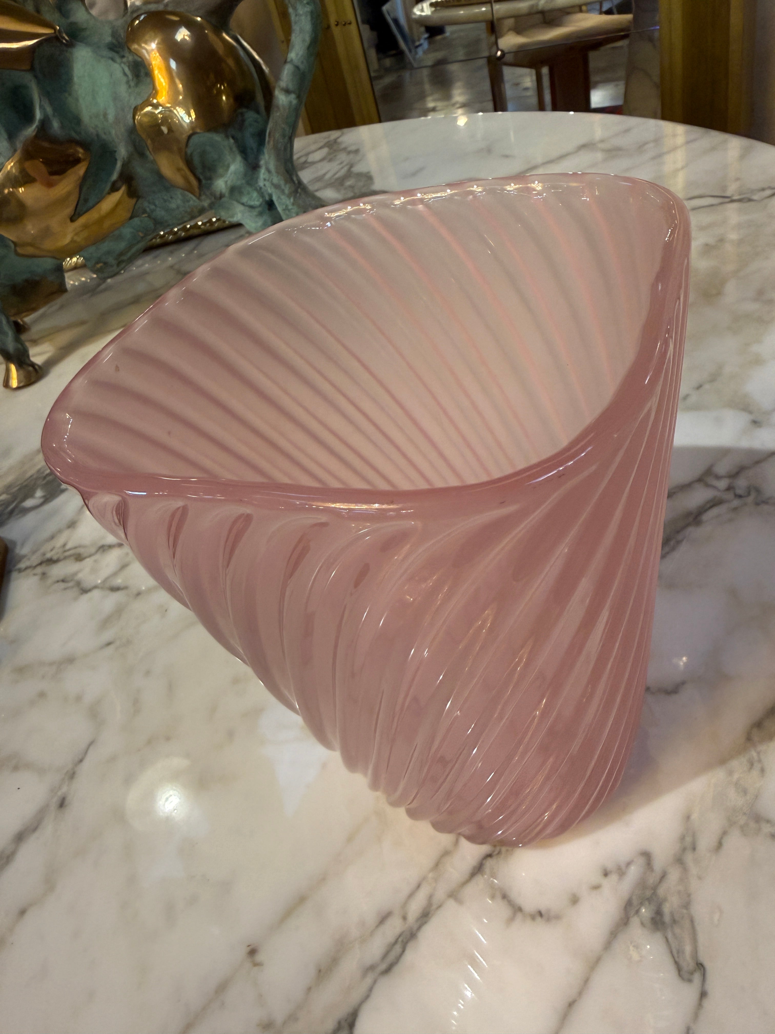 Vintage Italian Murano Pink Swirl Art Glass Vase, 1970s