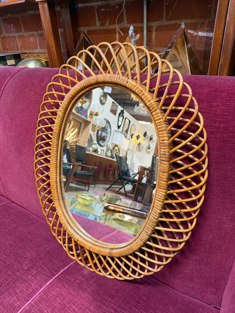 Italian Oval Bamboo Mirror, 1970s