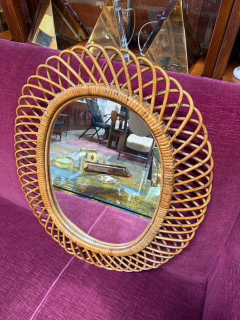 Italian Oval Bamboo Mirror, 1970s