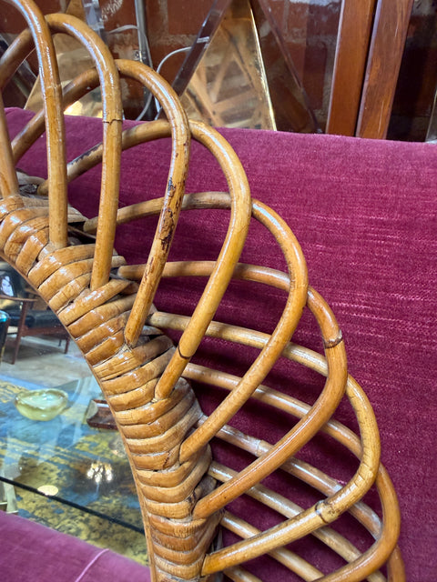 Italian Oval Bamboo Mirror, 1970s