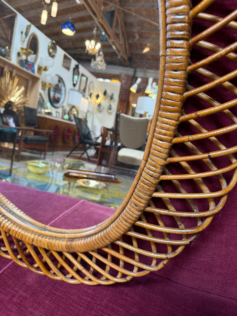 Italian Oval Bamboo Mirror, 1970s