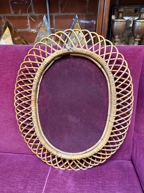Italian Oval Bamboo Mirror, 1970s