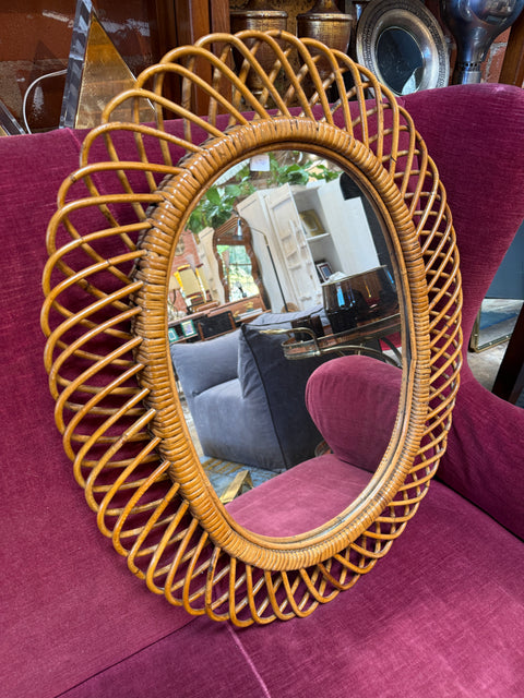 Italian Oval Bamboo Mirror, 1970s