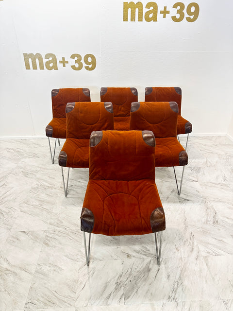 Set of 6 Mid-Century Modern Italian Orange Chairs by Guido Faleschini 1970s