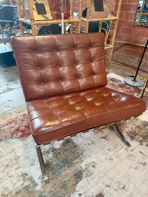 Pair of Brown Leather Barcelona Chairs by Mies Van Der Rohe for Knoll SIGNED