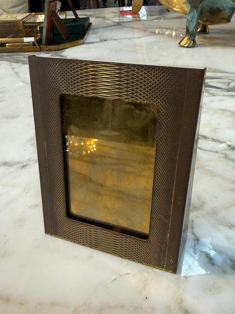 Vintage Italian Brass Photo Frame with Guilloché Pattern, Mid-Century Modern