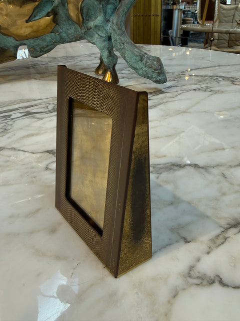 Vintage Italian Brass Photo Frame with Guilloché Pattern, Mid-Century Modern