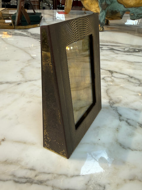 Vintage Italian Brass Photo Frame with Guilloché Pattern, Mid-Century Modern
