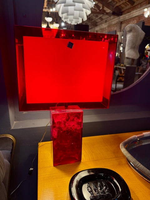 Vintage Italian Red Acrylic Table Lamp 1980s