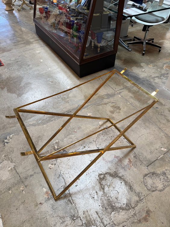 Vintage Folding Tray Table with Blue Enamel Tray and Brass Base, 1970s