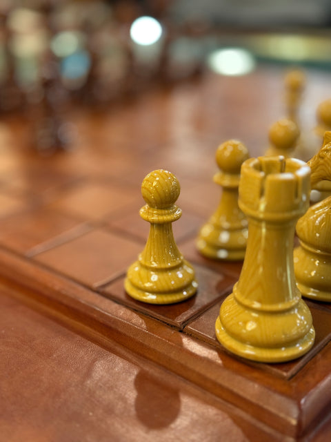 Leather Chess Set with Carved Wooden Pieces, Italy, 1960s–1970s