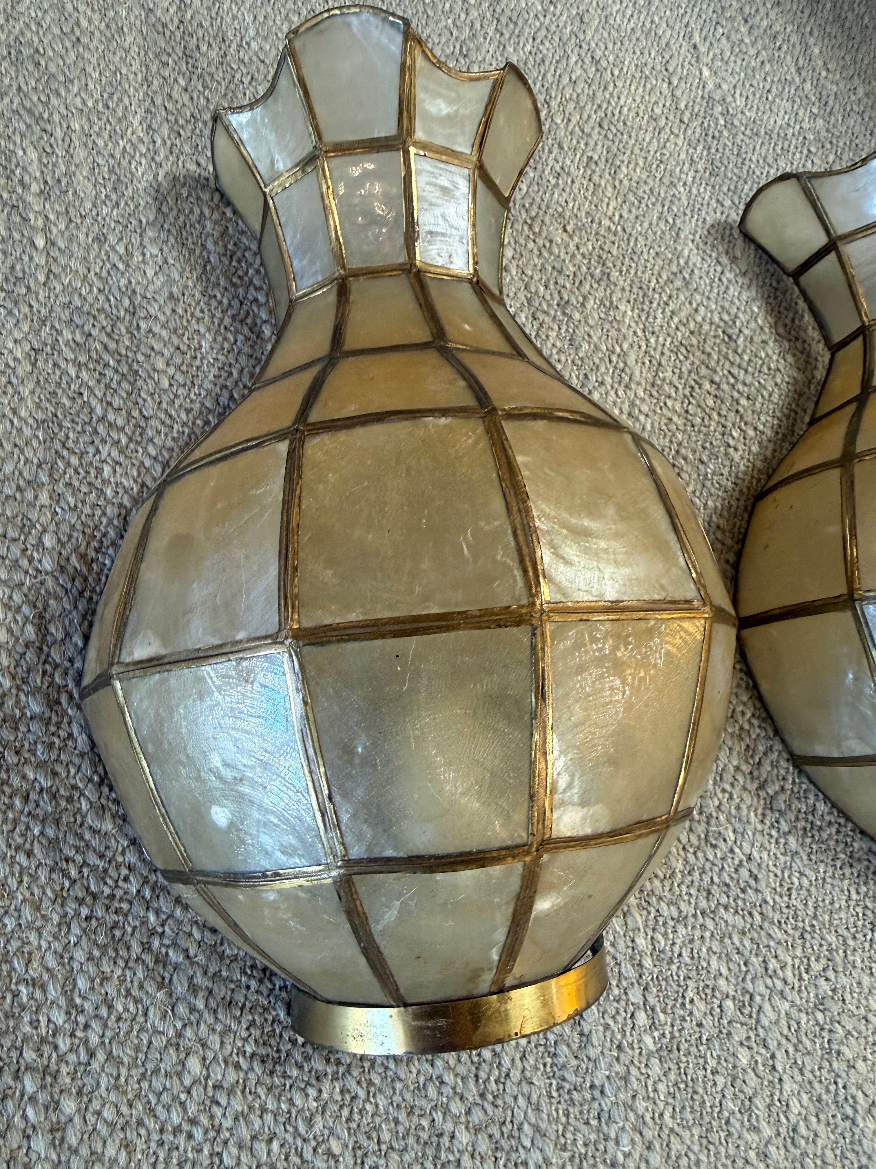 Pair of Capiz Shell and Brass Wall Sconces Small, 1970s