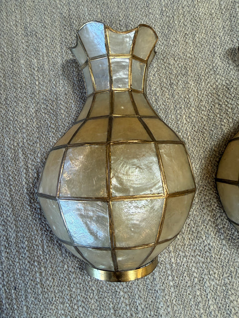 Pair of Capiz Shell and Brass Wall Sconces Small, 1970s