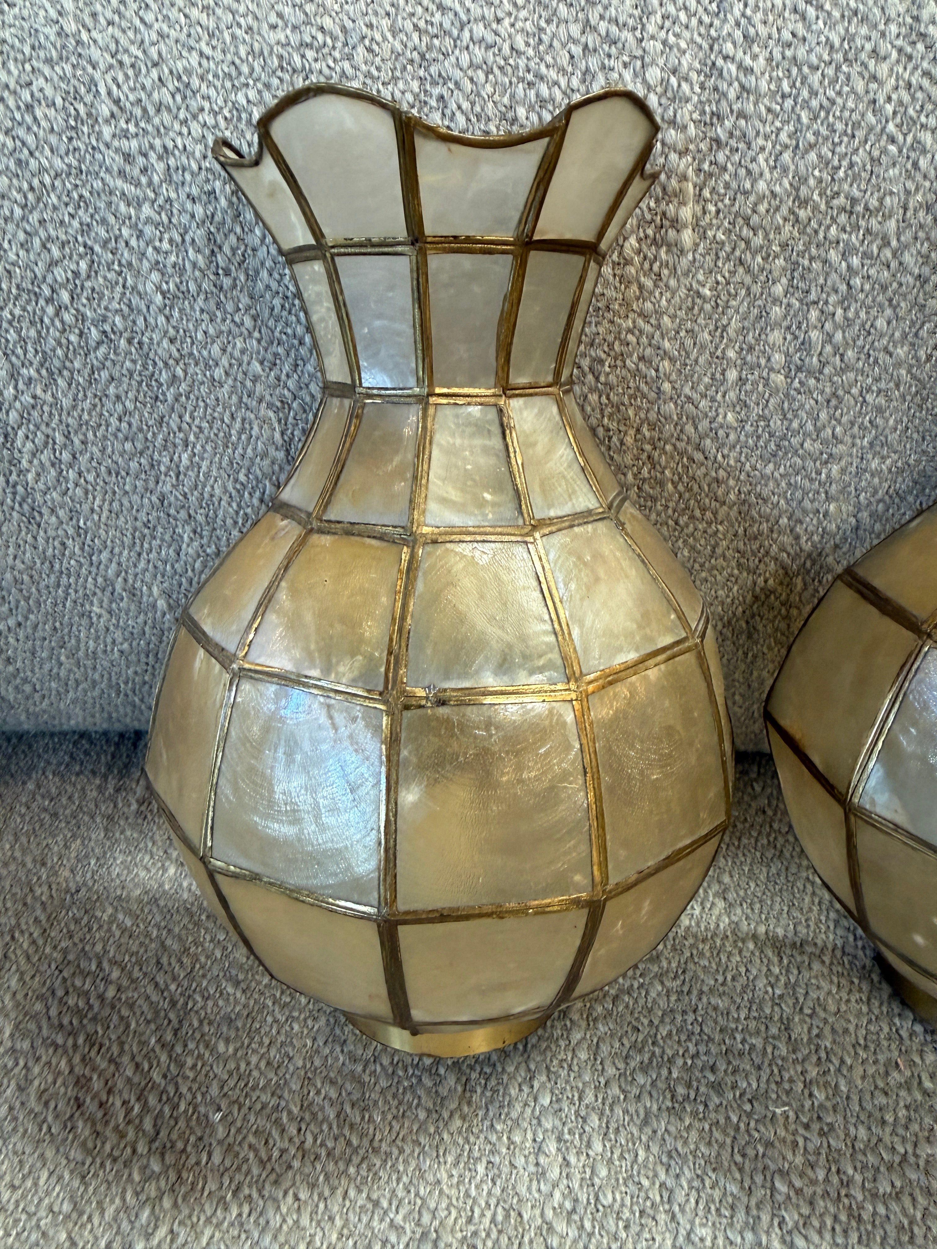 Pair of Capiz Shell and Brass Wall Sconces Small, 1970s