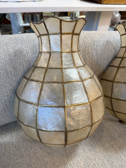 Pair of Capiz Shell and Brass Wall Sconces Large, 1970s