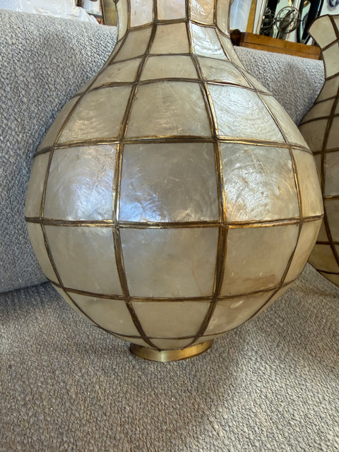 Pair of Capiz Shell and Brass Wall Sconces Large, 1970s