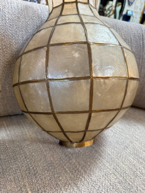 Pair of Capiz Shell and Brass Wall Sconces Large, 1970s