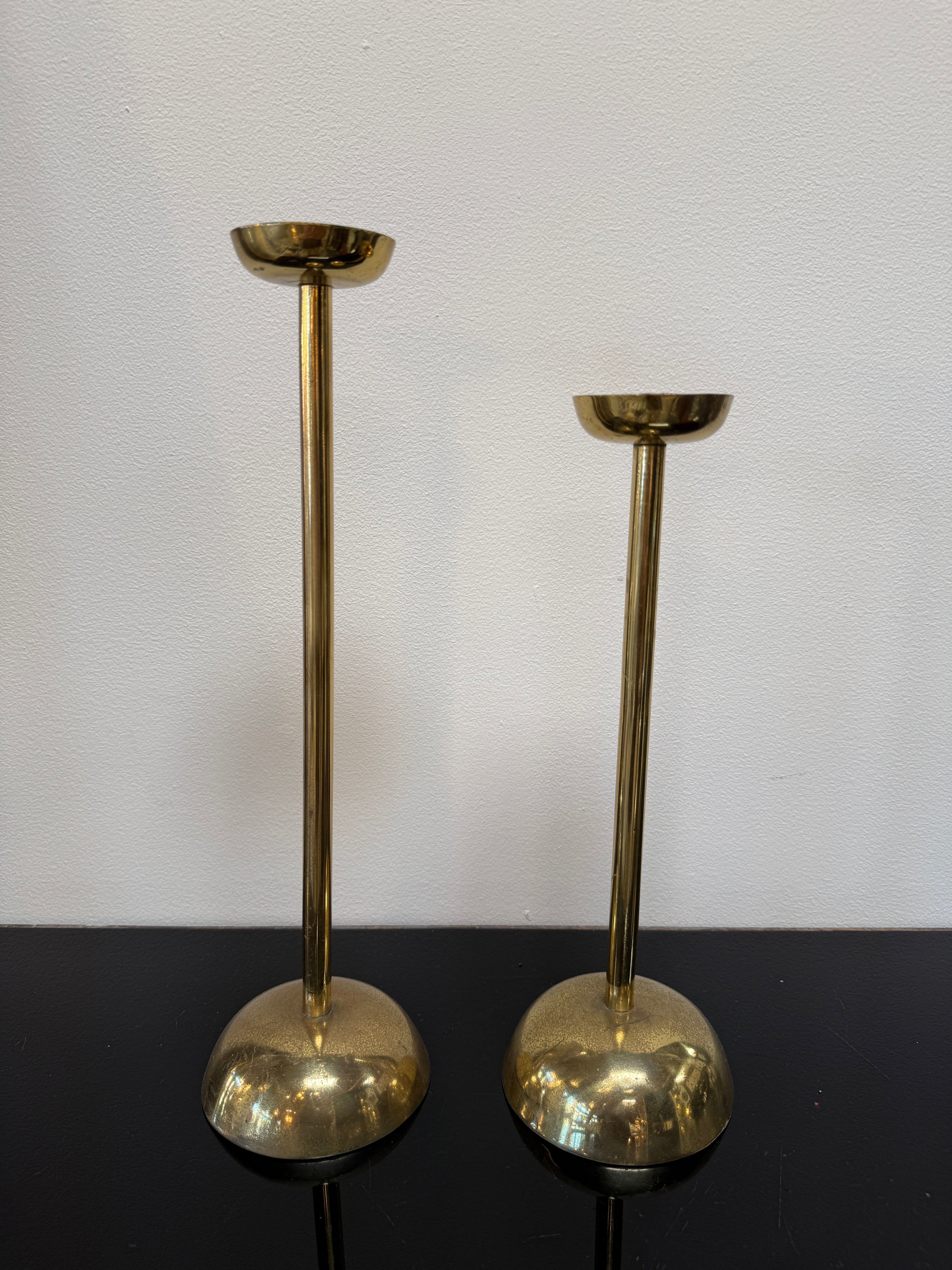Pair of Mid-Century Italian Brass Candlesticks with Sculptural Domed Bases, 1960