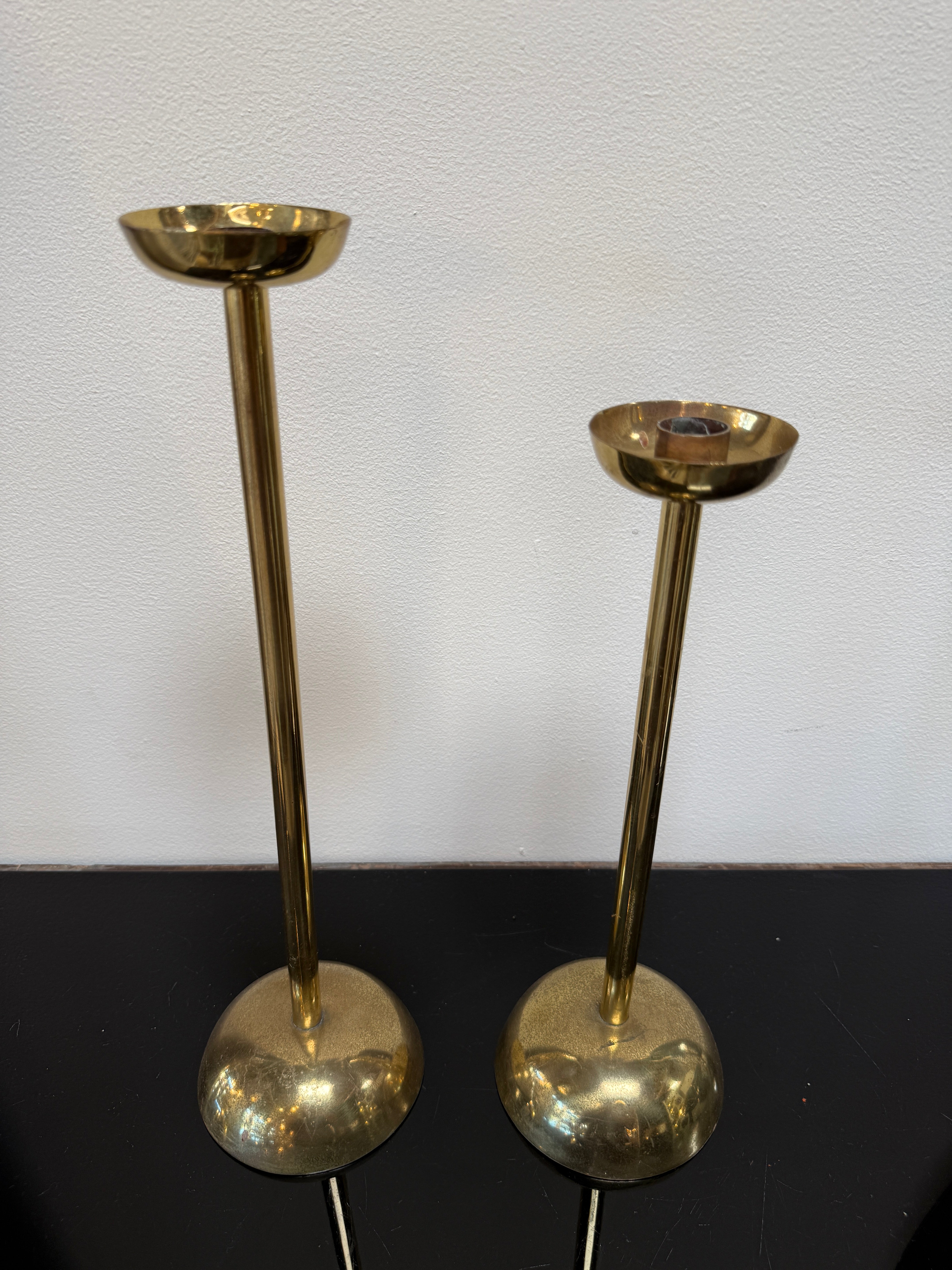 Pair of Mid-Century Italian Brass Candlesticks with Sculptural Domed Bases, 1960