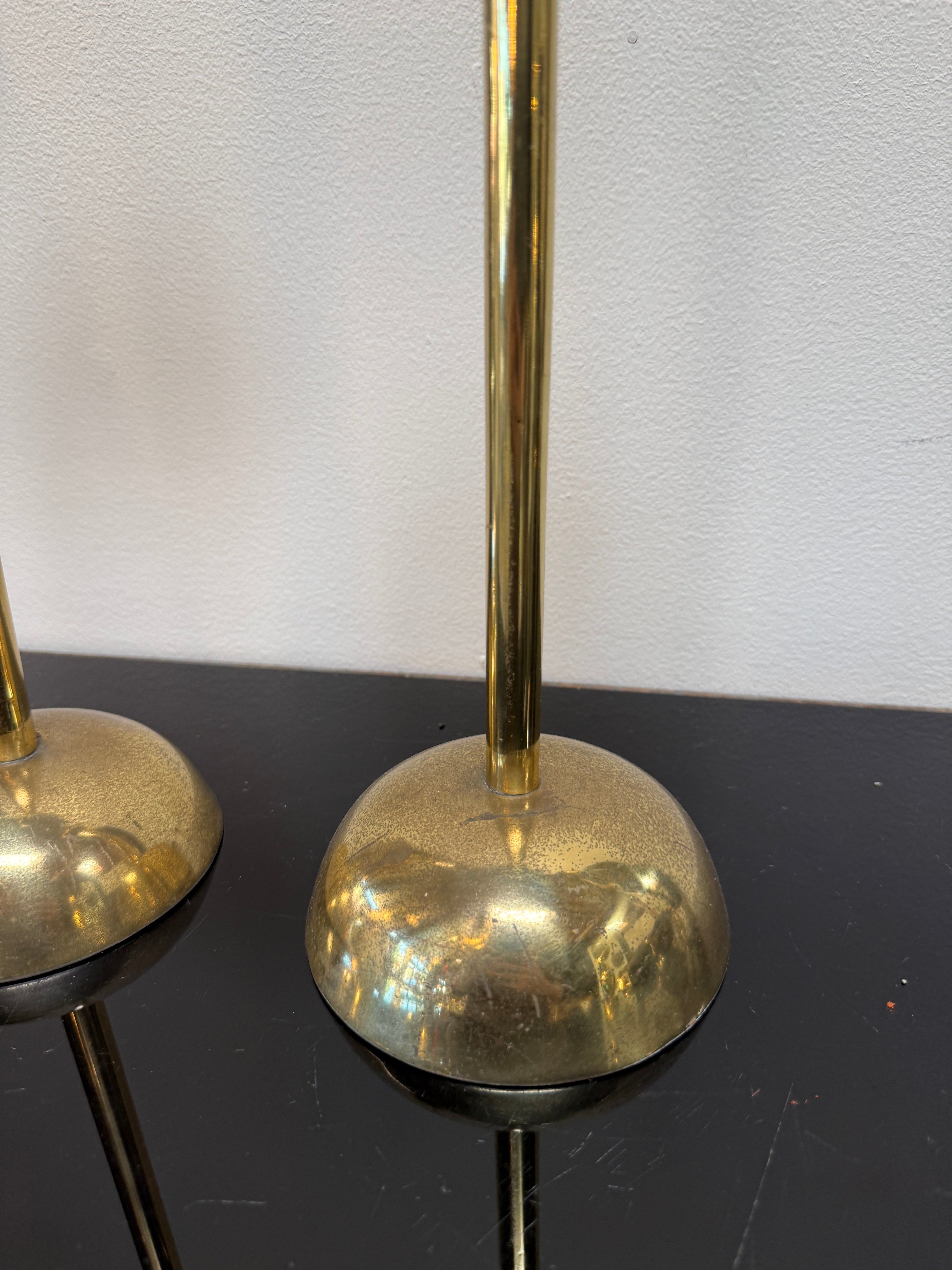 Pair of Mid-Century Italian Brass Candlesticks with Sculptural Domed Bases, 1960