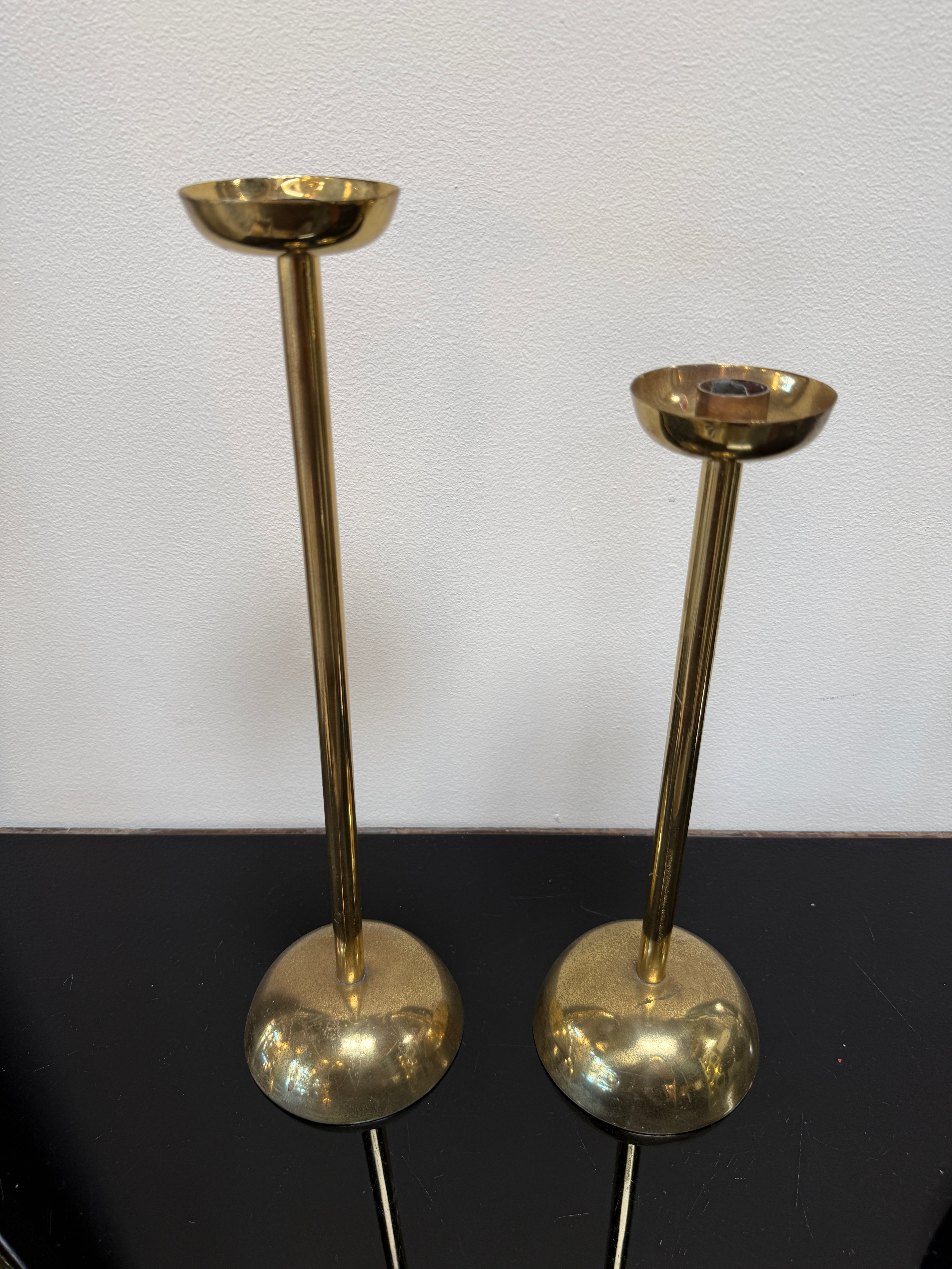 Pair of Mid-Century Italian Brass Candlesticks with Sculptural Domed Bases, 1960