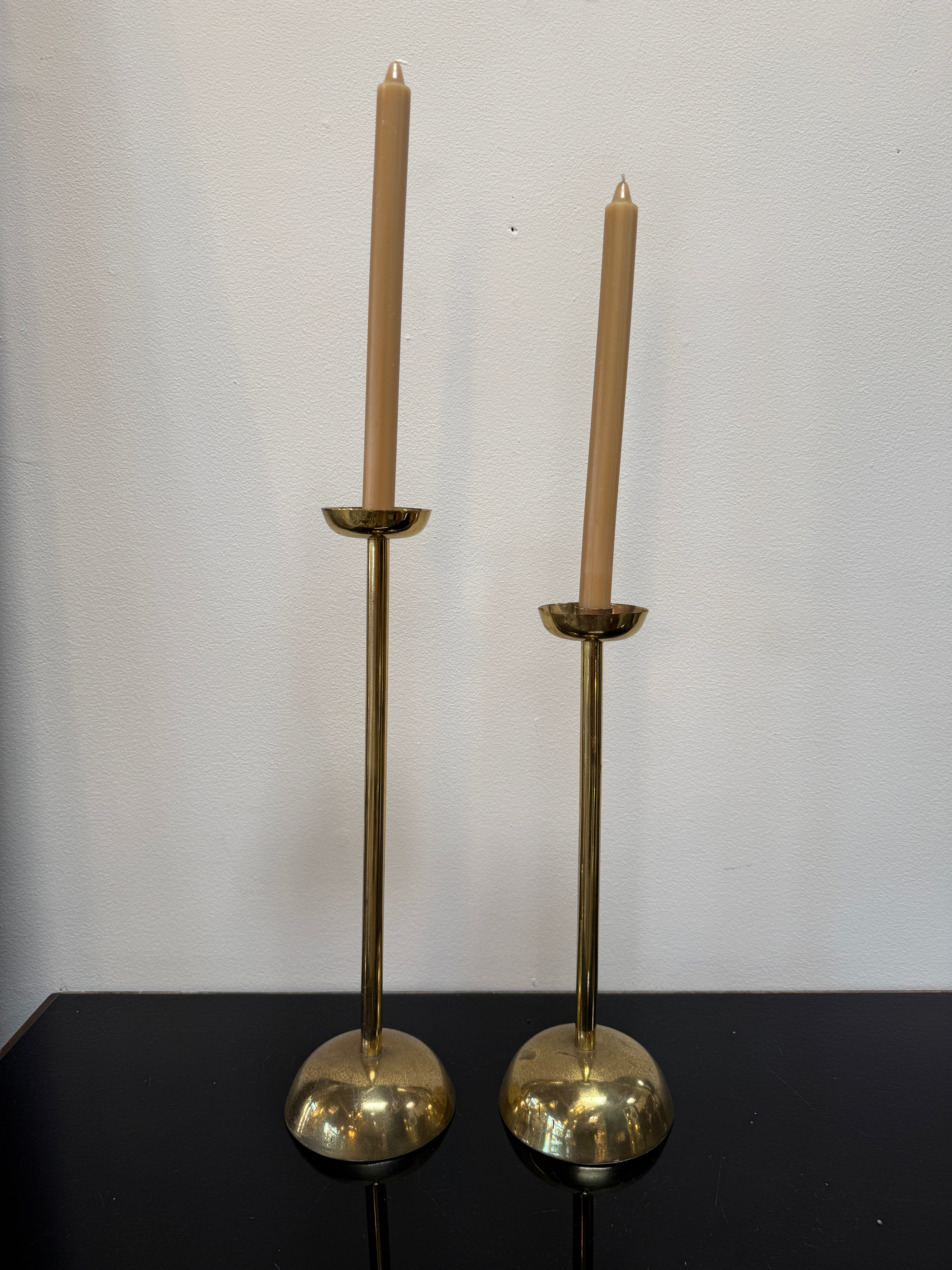 Pair of Mid-Century Italian Brass Candlesticks with Sculptural Domed Bases, 1960