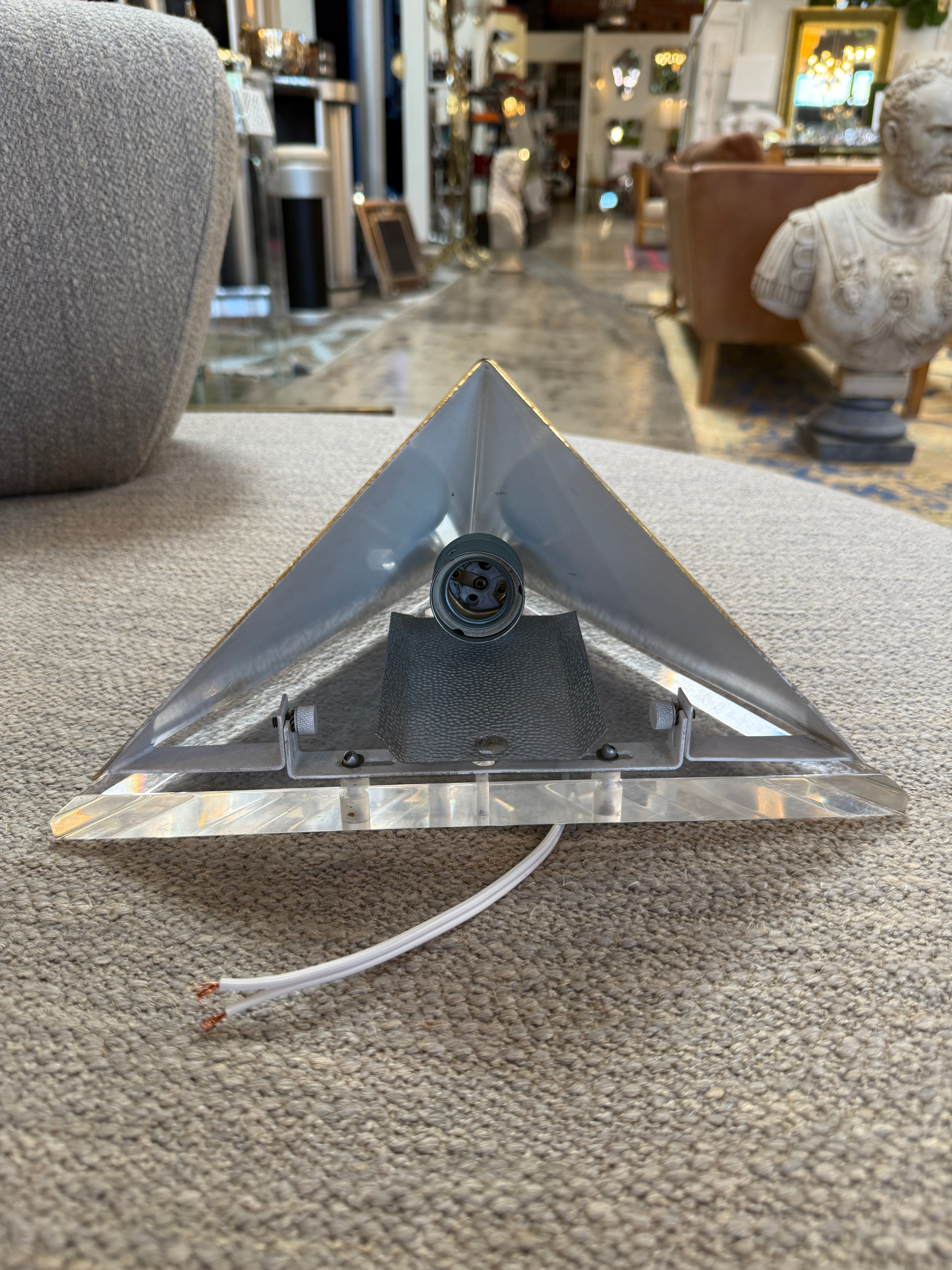 Pair of Mid-Century Acrylic and Brass Geometric Sconces, 1970s