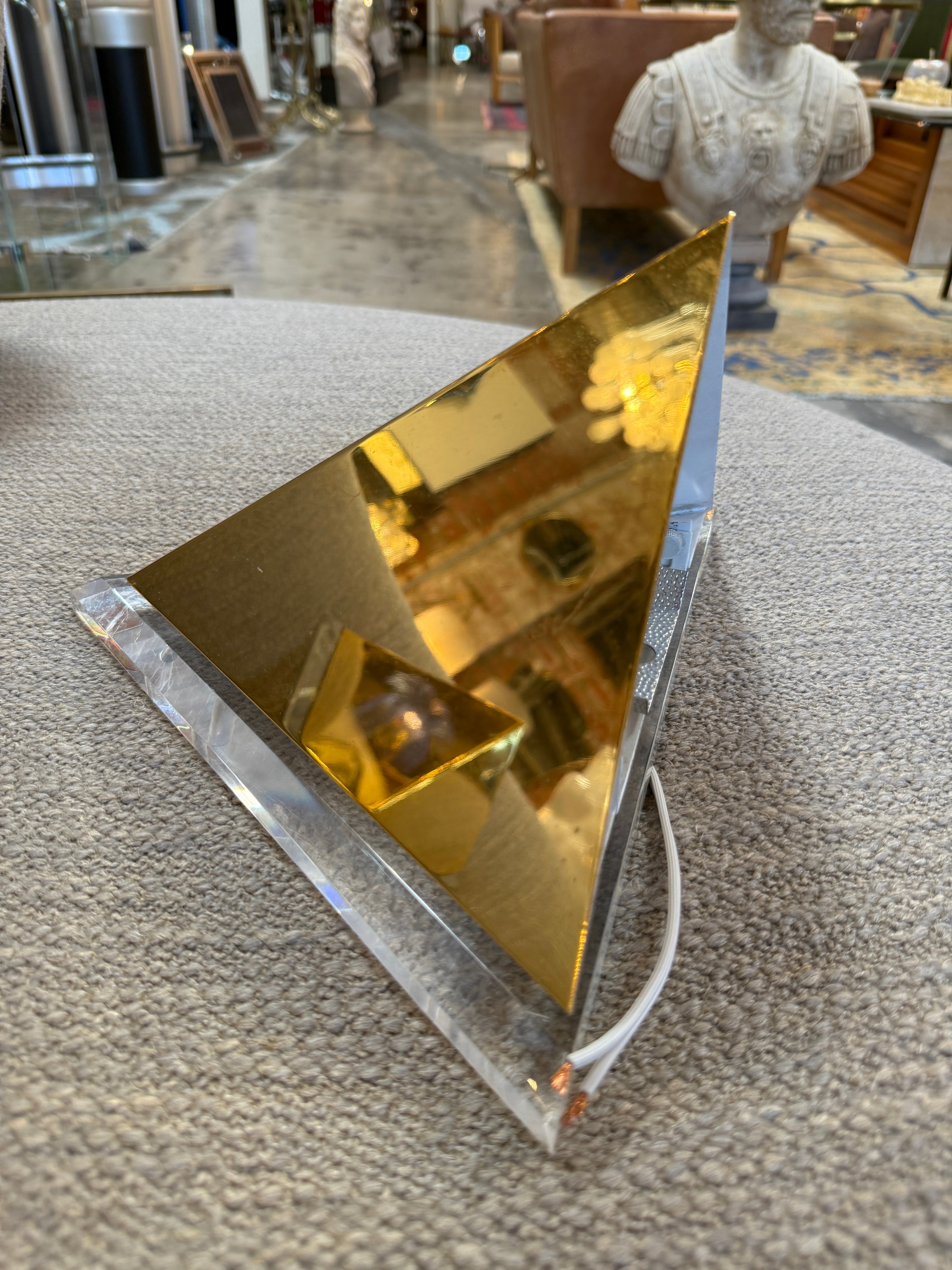 Pair of Mid-Century Acrylic and Brass Geometric Sconces, 1970s