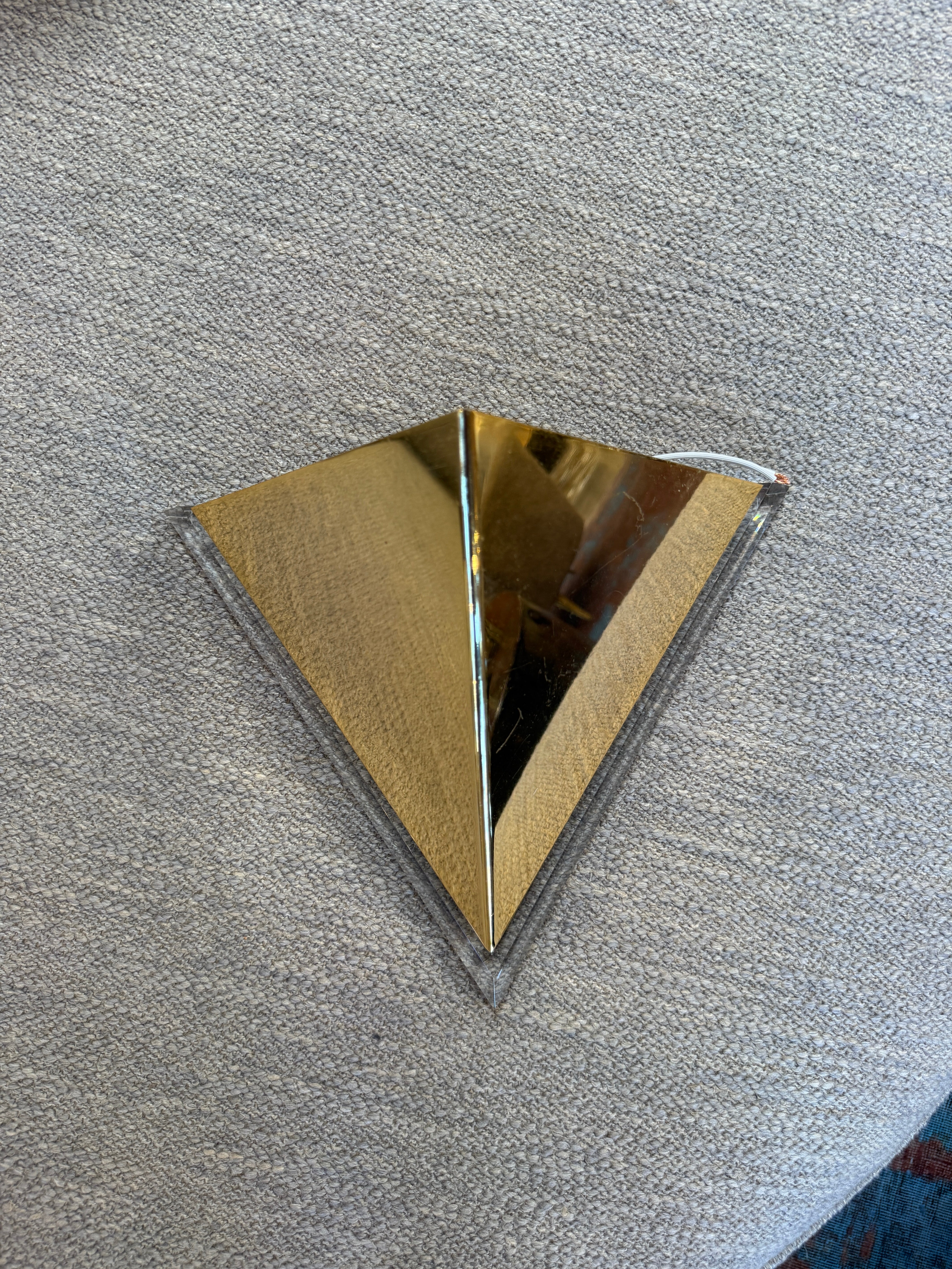 Pair of Mid-Century Acrylic and Brass Geometric Sconces, 1970s