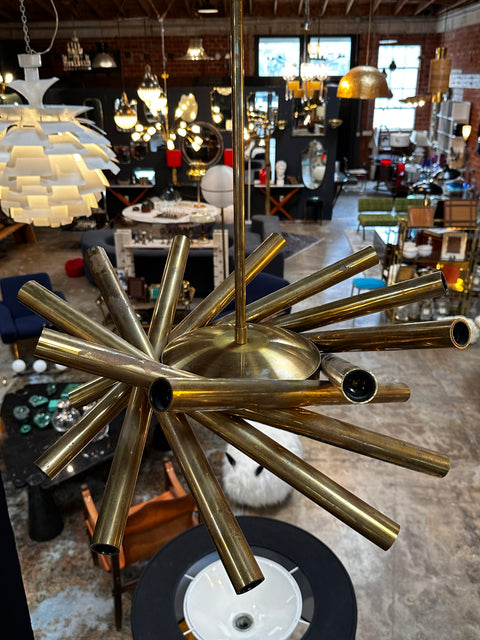 Mid Century Italian Small Stilnovo Orbit Chandelier Brass, Italy, 1955