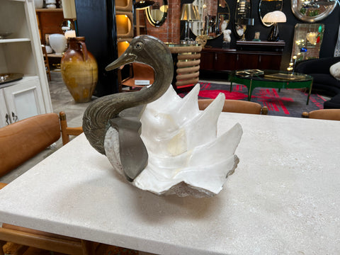 Shell and Silvered Brass Duck Shaped Trinket-Bowl, Italy, circa 1970