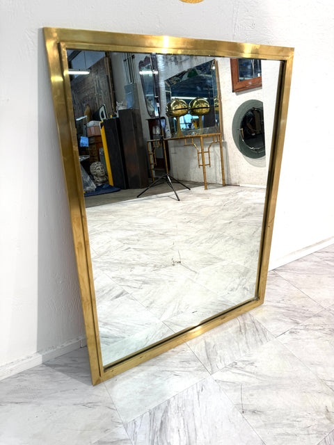 Mid-Century Italian Rectangular Mirror with Brass Frame