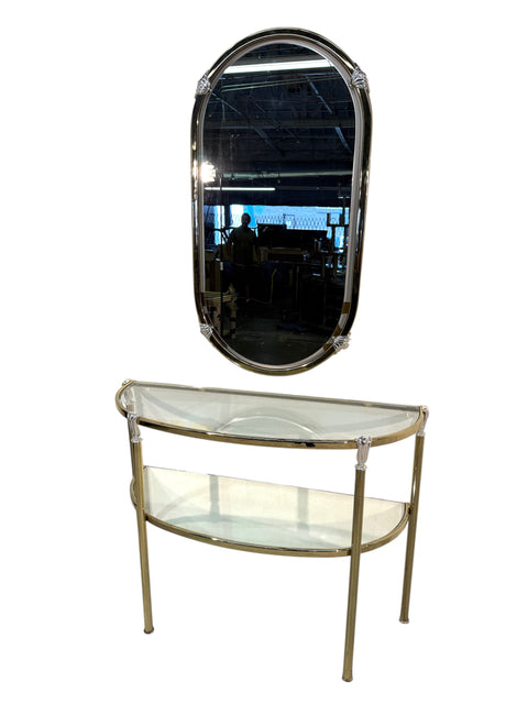 Italian Brass and Glass Console with Matching Mirror, 1970s