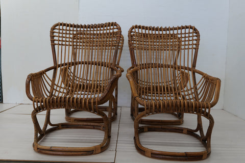 Pair of 4 Vintage Italian Tito Agnoli Rattan Chairs 1950s