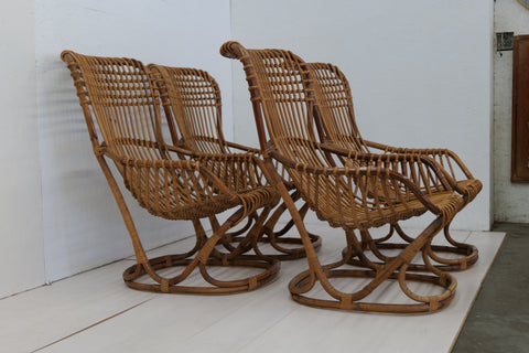 Pair of 4 Vintage Italian Tito Agnoli Rattan Chairs 1950s