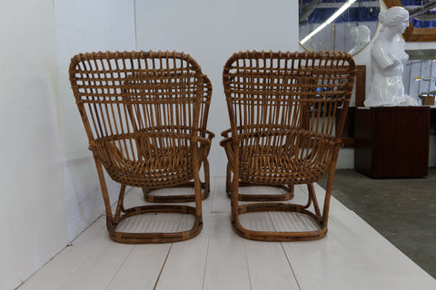 Pair of 4 Vintage Italian Tito Agnoli Rattan Chairs 1950s